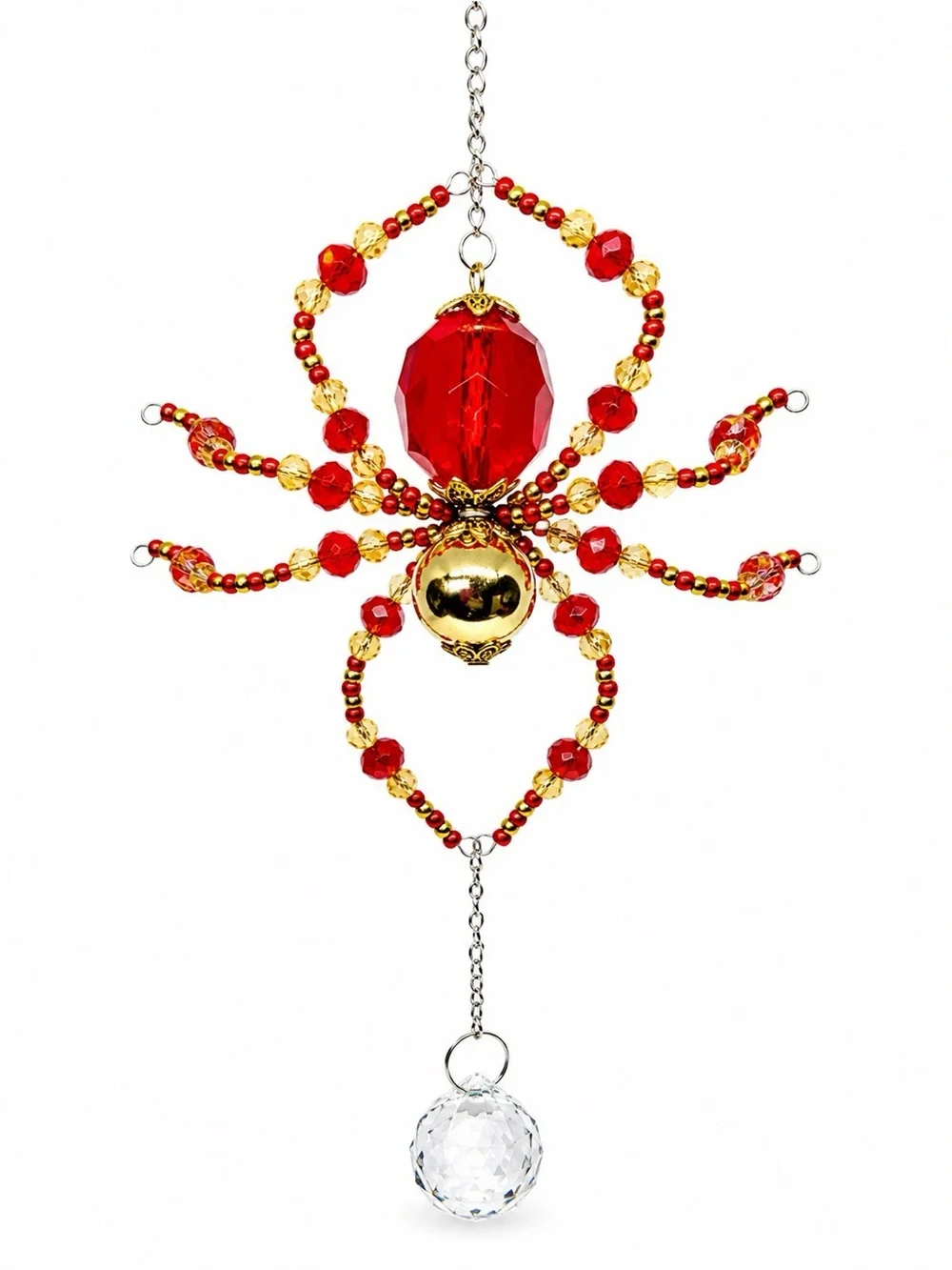 Red & Gold Crystal Beaded Spider Sun Catcher